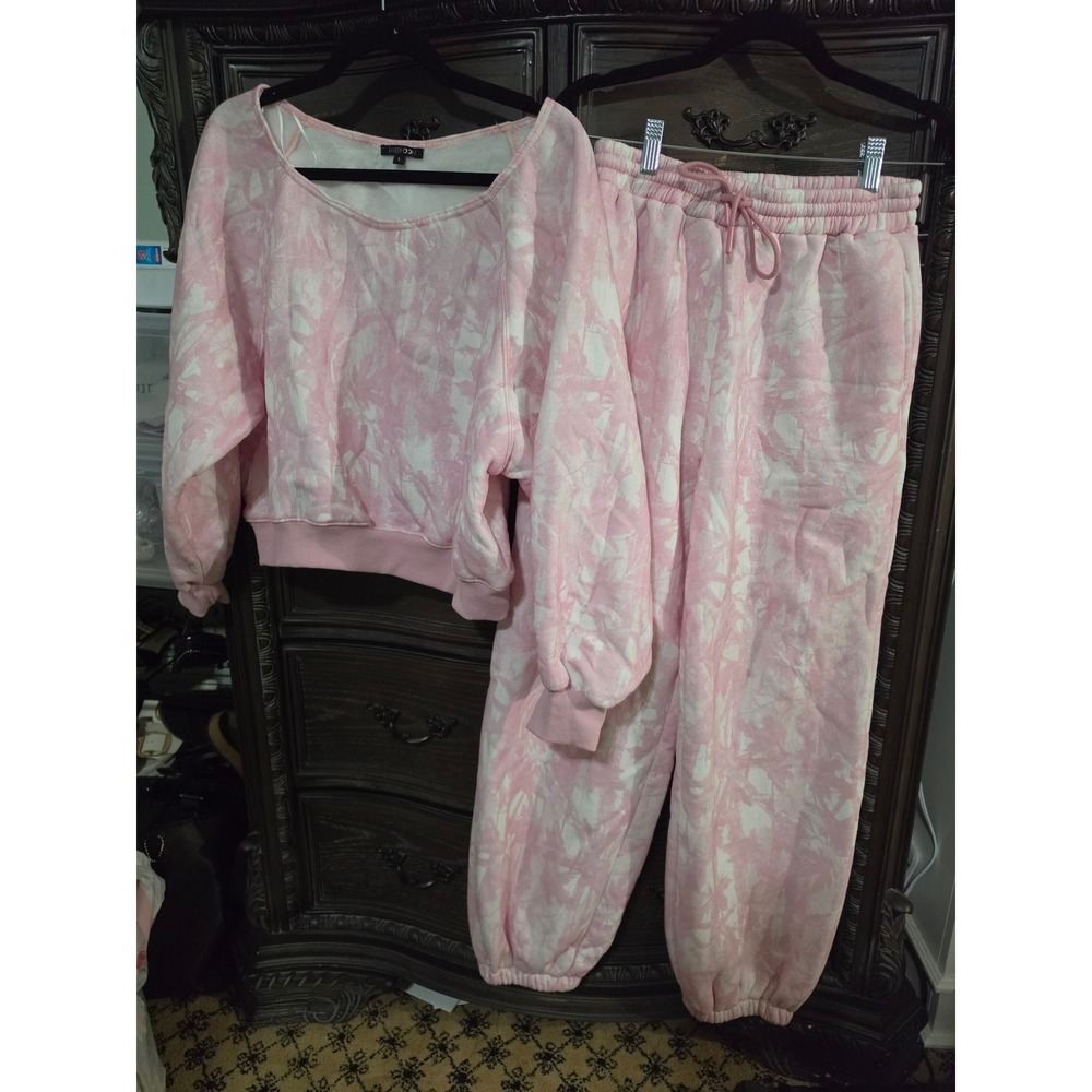 Papermoon Pink Marble Tie Dye Sweatsuit Set Small Cropped Sweatshirt Joggers